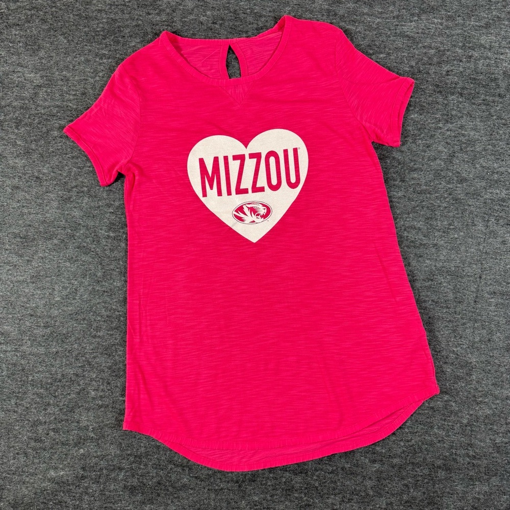 Mizzou Missouri Tigers Women's Pink Heart T-Shirt Short Sleeve NCAA Extra Small